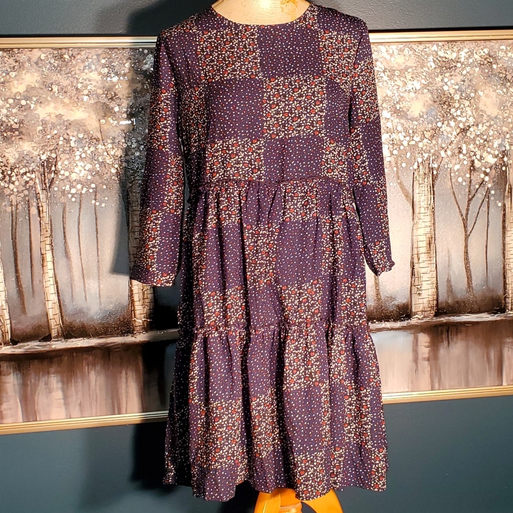 Andree blue tiered boho dress size Medium